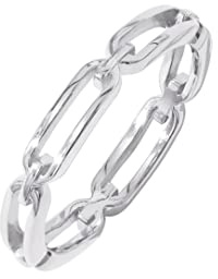 Amazon Essentials Rhodium Plated Sterling Silver Chain Link Band Ring Size 9, Silver