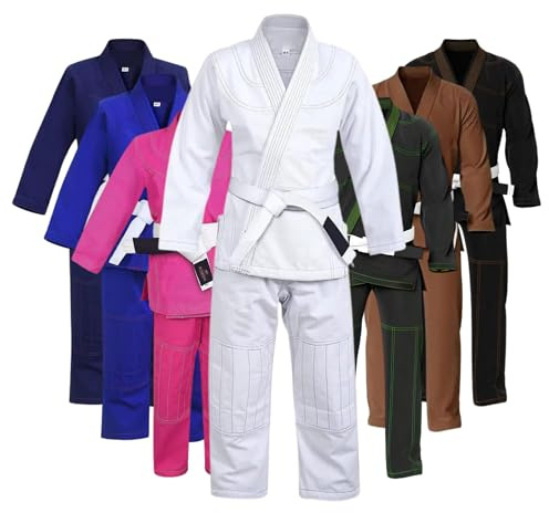 Rightpunch Ultimate Brazilian Jiu Jitsu Gi – Preshrunk Unisex Bjj Gi Lightweight 450 Gsm Cotton Fabric | Perfect Fit for Men Women and Kids | Premium Training Uniform with Comfort Sizing Guide|White