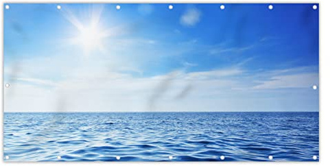 MuchoWow® Balkon Sichtschutz Sichtschutzmatte Balkonbanner Abdeckung für Terrasse Balkon Windschutz Blickdicht Wetterfest 200x90 cm Meer - Sonne - Himmel