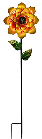 Metal Flower Garden Stake Yard Art Garden Decor, 42 Large Handcrafted Gold Metal Outdoor Decor Lawn Ornaments Grave Decorations for Cemetery