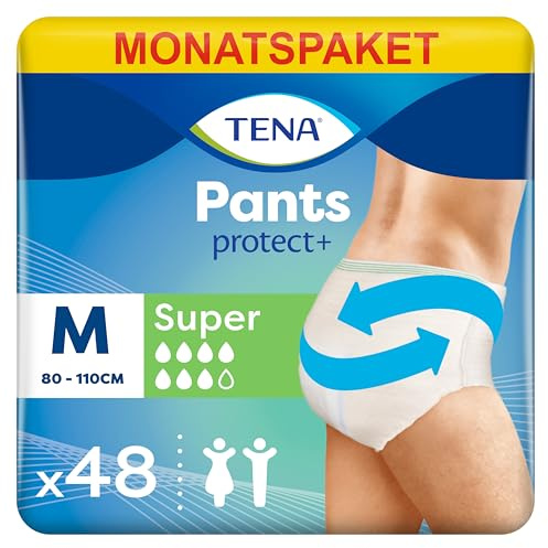 TENA Pants Super, 48 pairs of Unisex Incontinence Pants (4 x 12 packs) for Women and Men with Heavy Bladder Weakness, Medium