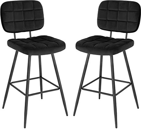 EUGAD Barhocker 2er Set, Barstuhl, Küchenstuhl, Tresenhocker, Design Hocker, mit Rückenlehne Fußstütze, gut gepolstert, aus Samt Metall, Schwarz 1042BY-2