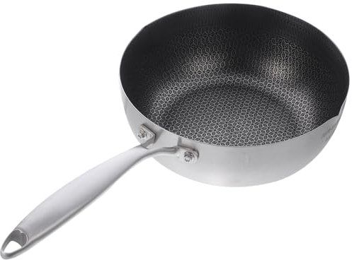BESTonZON Bratpfanne aus 304 Edelstahl Kochpfanne Waben Wok Pfanne 18CM Kochtopf Pfanne Antihaftbeschichtet Pfanne mit Griff Gourmet Pfanne Geeignet für Gasherd Induktion Zuhause Restaurant