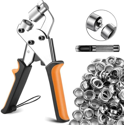 Pince à Oeillets Professionnelle,Pinza per Occhielli per Teloni e Tessuti,Set di Occhiellatrice per Teloni Professionali con 500 Occhielli (Ø 10 mm), Pinze Perforatrici Con Occhielli Per Telone In