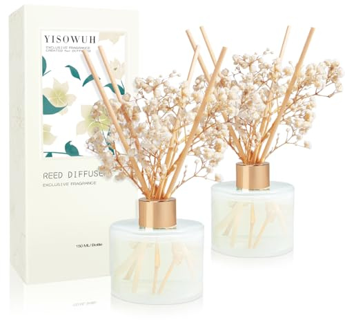 YISOWUH Ensemble diffuseurs de parfum, 150 ml, jasmin blanc et 150 ml, diffuseur de parfum lin avec 16 bâtons de parfum durable pour décoration de maison, salle de bain, chambre