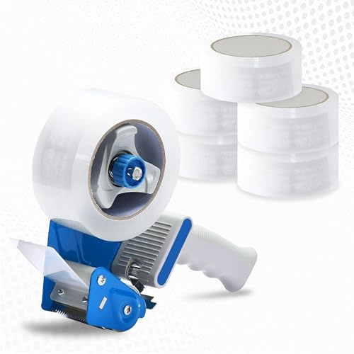 G4GADGET Packaging Tape Gun Dispenser - Pack of 6 Clear Tape Rolls - 48MM x 66M - Heavy Duty Packing Tape with Dispenser - Tape Gun for Parcel Boxes