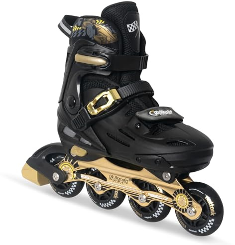Kids Inline Skates Adjustable Light up Wheels Blades Roller for Boys Girls- Black for Teenagers Youth Racing Car Decorations Indoor Outdoor Birthday Gift for Son and Grandson (Gold，Large）