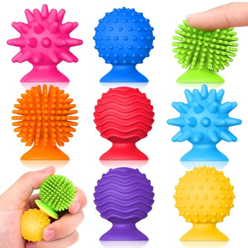 Sensory Fidget Toys for Kids Adults: 8 Pack Textured Suction Toys for Sensory Play - Classroom Desk Fidgets - Travel Toys & Party Favors for Boys Girls