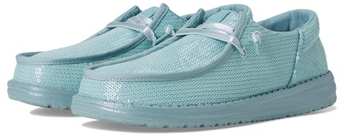 HEYDUDE Women's Wendy Funk Mono Sequin, Tourmaline Blue, 12 Medium