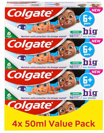 Colgate Kids Toothpaste Multipack 6+ Years 4 x 50ml – Gentle Toothpaste for Kids – Contains Dentist-Recommended Level of Fluoride – Maximum Cavity Protection – 4X Stronger Enamel*