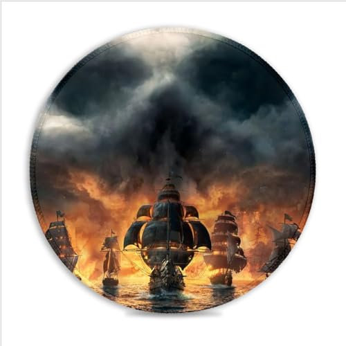 LJSPTU Gaming Mouse Mat Pirate Ship Portable (11.8-inch) Heat-Resistant Spill-Proof Desk Mat 360° Smooth Tracking for Esports, Compact for Travel Gaming Setup