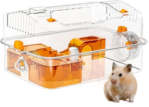 Grande Cage pour Hamster - Cage à Vue Panoramique Totale | Habitat Transparent avec Distributeur et Roue pour Jeu et Repos
