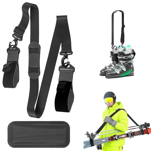 Fentar Porta Sci da Spalla Regolabile 79-130cm con Bretella Antiscivolo per Bastoncini, Scarponi e Snowboard, Resistente Tracolla Porta Sci Ideale per Uomo, Donna e Bambini (Nero)