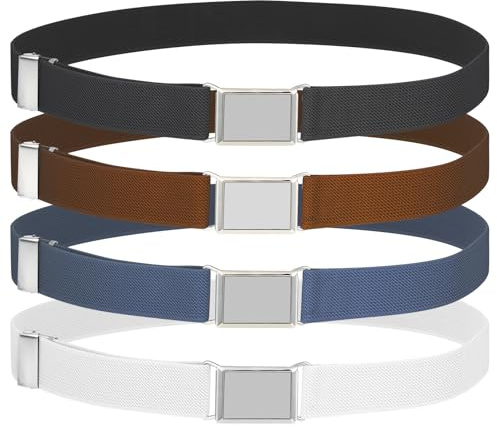 LXUEJIE 4 PCS Toddler Boy Belt, Elastic Adjustable Stretch Belt with Silver Square Buckle for Toddlers Girls(Black White Brown Blue)