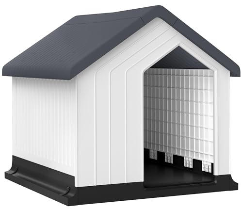 PawHut Caseta para perros de exterior impermeable, caseta para perros pequeños y pequeños, de hasta 10 kg, con puerta y ventana, fácil de montar, 62 x 61 x 60 cm, gris
