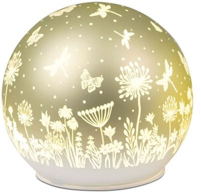 formano LED dekoration kula glas pastell grön 12 cm matta gla med blommor dekor timer 6 h/18 h, batteridriven (3 × AA), stämningsfullt atmosfärsljus för bord, fönsterbräda och hylla