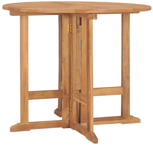 VIHHQGC Folding Garden Dining Table Ø90x75 cm Solid Teak Wood Durable Teak Wood Patio Furniture Weather Resistant Folding Garden Table for Outdoor Space