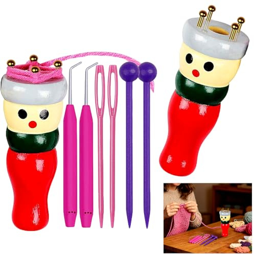 2-pack Stickdocka i Trä, Stickset för Nybörjare, Fransk Stickning Kit för Barn och Vuxna, Inkluderar Tillbehör för Mössor och Pannband, 8,8 x 3,3 cm