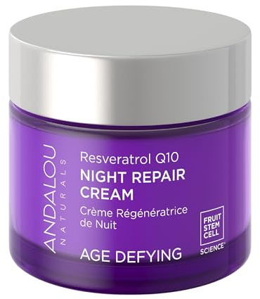 Andalou Naturals Resveratrol Q10 Night Repair Cream, For Dry Skin, Fine Lines & Wrinkles, For Softer, Smoother, Younger Looking Skin, 1.7 Ounce