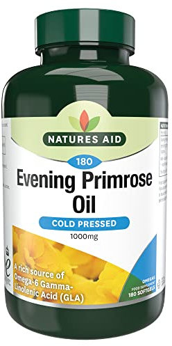 Natures Aid Evening Primrose Oil 1000mg – Cold Pressed Omega-6 GLA – Supports Hormonal Balance & Skin Health – High Strength Potency – Non-GMO, Gluten-Free – 180 Softgel Capsules