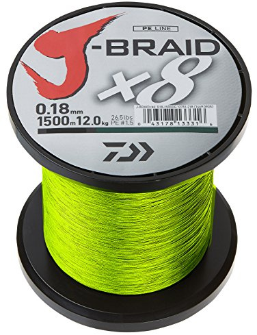 DAIWA J- Braid X8, Chartreuse, 0.22mm, 17.0kg / 37.5lbs, 1500m - rund geflochtene Angelschnur