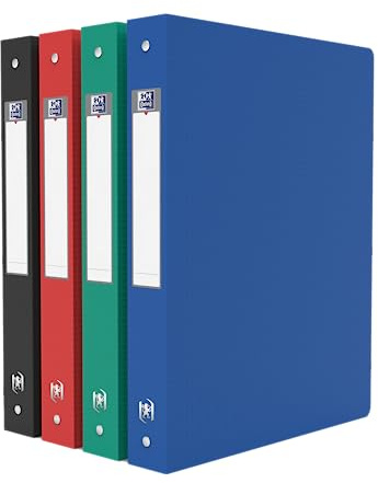 OXFORD Memphis - Raccoglitore A4, dorso 40 mm, 4 anelli rotondi, copertina in polipro, colori assortiti