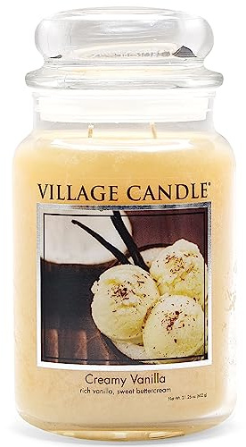 Village Candle Creamy Vanilla Large Glass Apothecary Jar, Scented Candle, 21.25 oz., Ivory