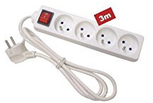 Perel Multiprise avec Interrupteur 4 Prises, Bloc multiprise parafoudre, 4 Prises électrique française Type E Mise à la Terre, câble de 1.5, 3G1.5, Usage intérieur, Blanc