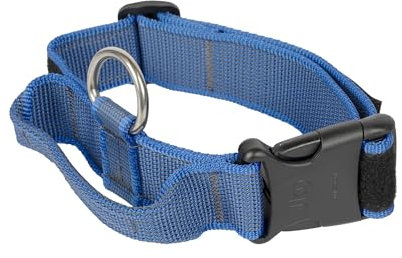 JULIUS-K9, 100HA-K-B-2015 Color & Gray K9-Halsband mit Haltegriff, Sicherheitsverschluss und Logo, 40 mm*38-53 cm, verstellbar, blau-grau