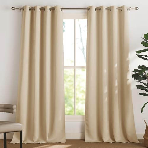 PONY DANCE Tende Soggiorno Moderne 2 Pezzi Tende Oscuranti con Anelli per Salotto Blackout Curtains Termiche Isolanti per Interni, 2 Pezzi L 140 x A 240 cm, Beige