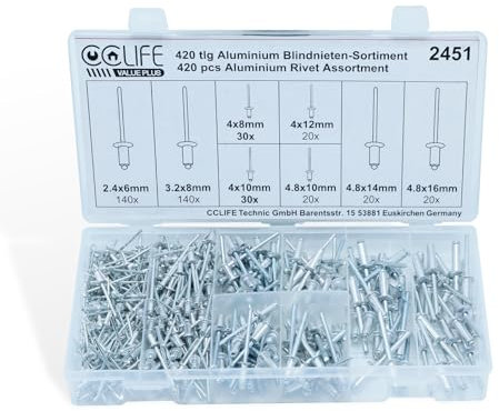 CCLIFE 420 pcs Rivets Aveugles Rivet Aluminium Assortiment de rivets aveugles Rivets Pop 2,4 3,2 4 4,8