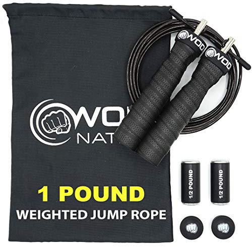 WOD Nation Weighted Jump Rope with Removable Weights & Adjustable Handles - Dual PVC Cables for Speed Training Equipment - Boxing & Cardio Resistance Training - Black, PVC