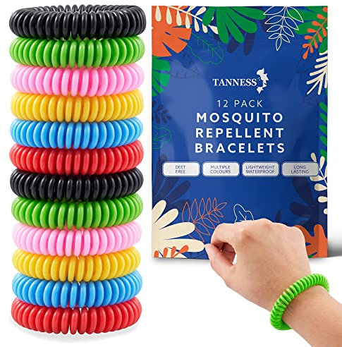 Tanness 12 Pack Mosquito Repellent Bracelet – Non-Toxic DEET-Free Bug & Insect Repellent Bands, Waterproof Mosquito Bands, Bracelets, Travel & Holiday Essentials for Kids & Adults