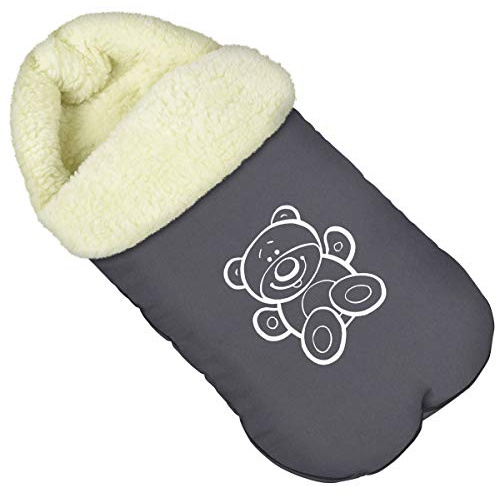 Baby saco de dormir Invierno Para un cochecito Agradable y cálido Lana de cordero Grafito Osito de peluche [071]