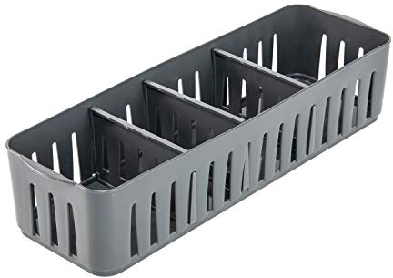 Simplify 4 Compartment Stackable Bin with Adjustable Dividers | Drawer Organizer | Storage Basket | Good for Office | Desk Supplies | Dorm |Bathroom | Accessories | Make Up | Grey