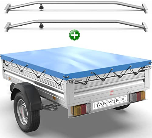 Tarpofix® Anhängerplane 2075x1140 mm + 2X Planenbügel | Anhänger Plane Flachplane aus PVC PLANENMATERIAL | Verstärkte Stema Anhänger Plane für 750kg PKW Hänger | Abdeckplane + Flachplanenbügel | Blau