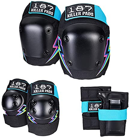 187 KILLER PADS Skate Knieschützer, Ellbogenschützer und Handgelenkschoner, 6-teiliges Set, elektrische Schraube, Größe L/XL (187SixPack)