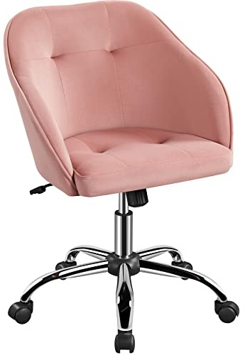 Yaheetech Desk Computer Chair Velvet Fabric Swivel Height Adjustable Comfy Chair for Home Office Pink