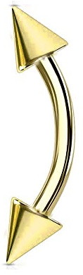JEWEL BARREL Piercing para cejas, de acero quirúrgico, 16G, 6 mm, 8 mm, 10 mm, 12 mm, barra de plátano con conos y pinchos, Acero quirúrgico
