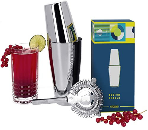 Boston Shaker Professionale Kit Barman, Set Cocktail Shaker Boston Bilanciato Half Tin e Strainer, Attrezzatura da Bar in Acciaio per Aperitivi Cocktails, Shakers con Colino Hawthorne
