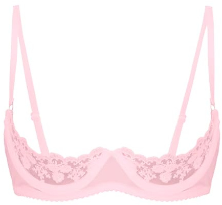 inlzdz Reggiseno Aperto Erotico Donne Hot Bra Brasiliana in Pizzo Floreale Trasparente Balconcino Bikini Bra Push Up Donne Lingerie Crop Top Underwear Regolabile Rosa S