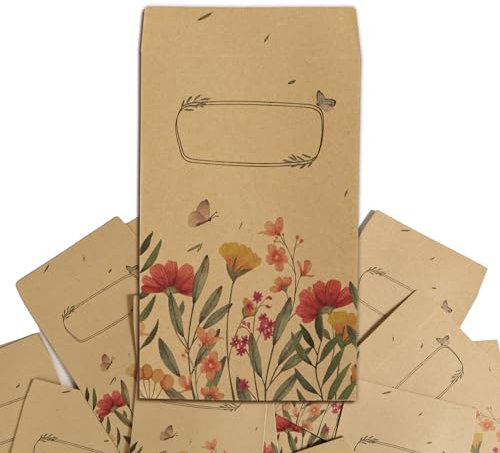 COLOFALLA 100 Stück Samentütchen Mini Geschenktüten Klein Samentüten Flachbeutel Papiertüten zum Befüllen und Beschriften Kraftpapier (100)