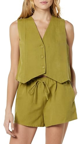 The Drop Women's ESMA Linen Vest Olive Oil, M