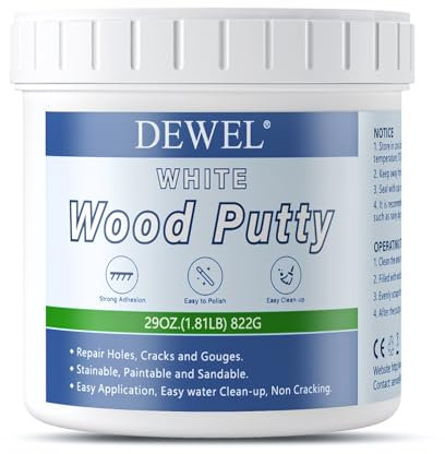 DEWEL Masilla de Madera, Masilla reparadora Blanca, para Rellenar Agujeros Profundos y Arañazos en Muebles de Madera, Pasta Tapagrietas para Restaurar los Tableros, Mesas, Armarios, 800g