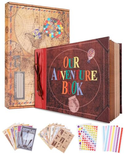 Our Adventure Book Couverture en cuir Album Photo Scrapbooking, Vintage Style, livre de voyage a remplir, Cadeau de Fête des Mères, Livre d'anniversaire de Mariage, Cadeaux d'anniversaire