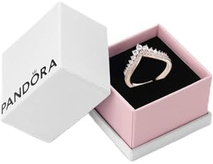 PANDORA Timeless Women's 14k Rose Gold-Plated Princess Sparkling Cubic Zirconia Wishbone Ring, Size 64, With Gift Box