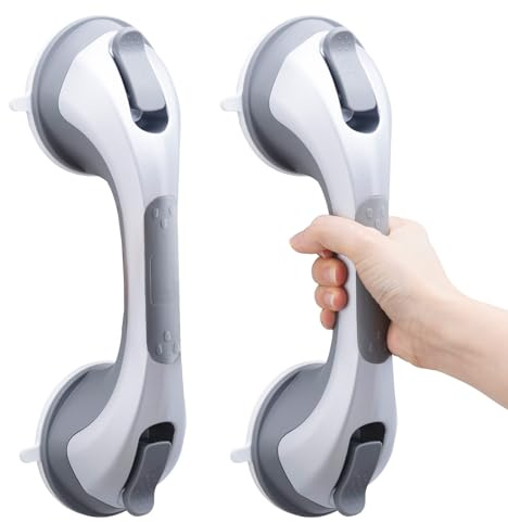 TAILI Agarraderas Baño para Mayores, Ventosa 110kg, 31cm, Plata, Lote de 2