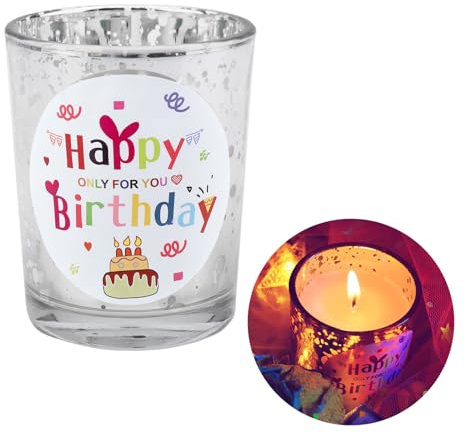 Ronoza® Geburtstagsgeschenk für Frauen, Geburtstagskerzen Happy Birthday Duftkerze, Kerzen Geburtstag, Blumig & Persimmon Duftkerze (Sternsilber)