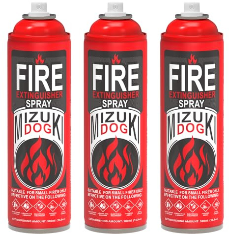 Mizuki Dog 3-Pack Portable Fire Extinguisher for Home – Small ABCK Fire Extinguisher Spray with Mounting Bracket – Ideal for Vehicle, Kitchen, house– Prevents Reignition, 8-in-1 Extinguishing Solution