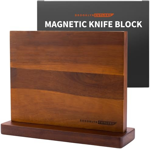 BROOKLYN CUTLERY Bloque magnético para cuchillos, soporte magnético de madera de acacia para encimera de cocina, bloque universal de cuchillos sin cuchillos (12 x 10)